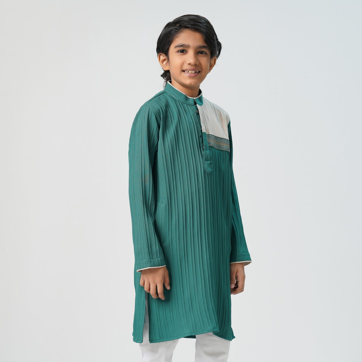 Boys Bottle Green Embroidered Panjabi