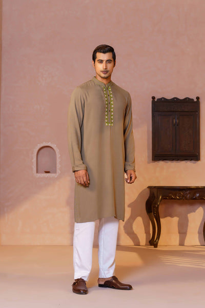 MENS EMBROIDERY PANJABI- ARMY GREEN