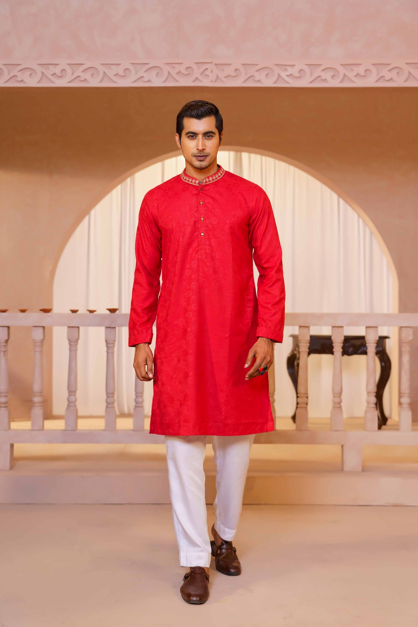 MENS EMBROIDERY PANJABI- RED