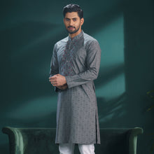 Load image into Gallery viewer, Men&#39;s Grey Print &amp; Embroidery Panjabi
