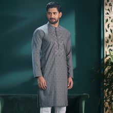 Load image into Gallery viewer, Men&#39;s Grey Print &amp; Embroidery Panjabi
