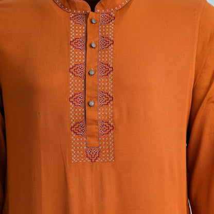 Mens Brown Embroidery Panjabi