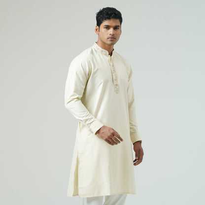 Mens Off White Embroidery Panjabi