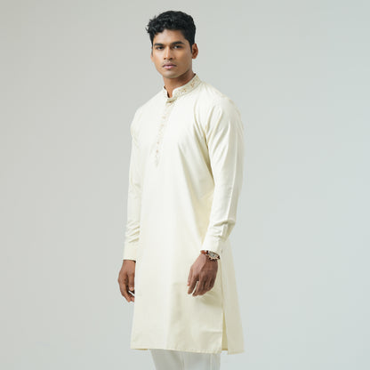 Mens Off White Embroidery Panjabi