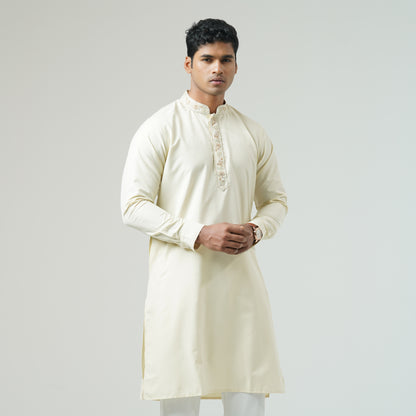 Mens Off White Embroidery Panjabi