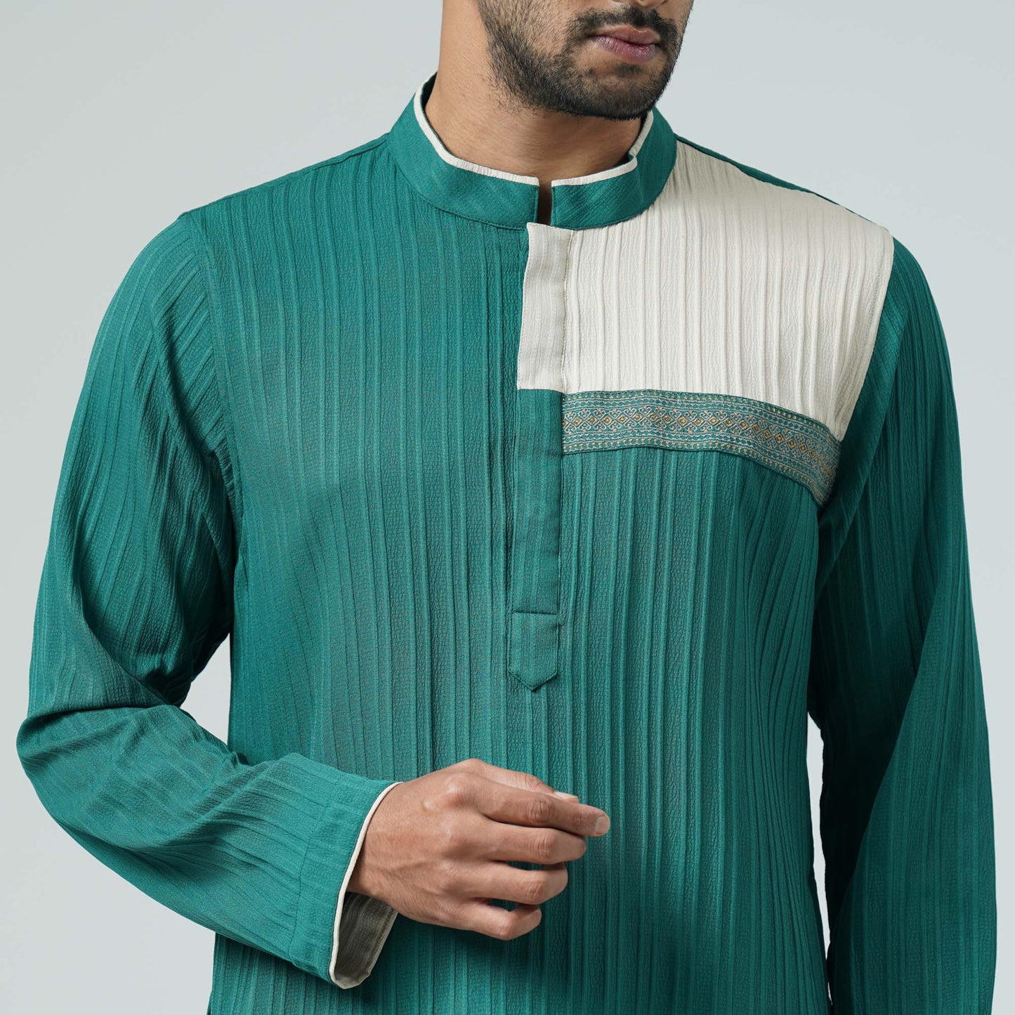 Mens Bottle Green Embroidered Panjabi