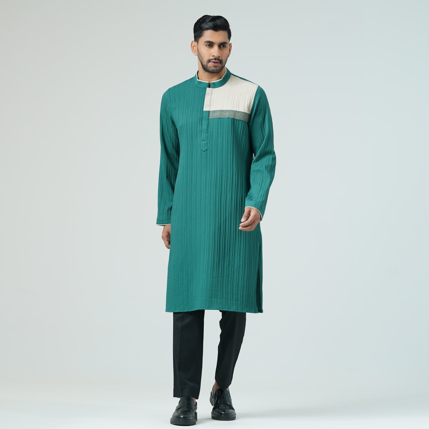 Mens Bottle Green Embroidered Panjabi