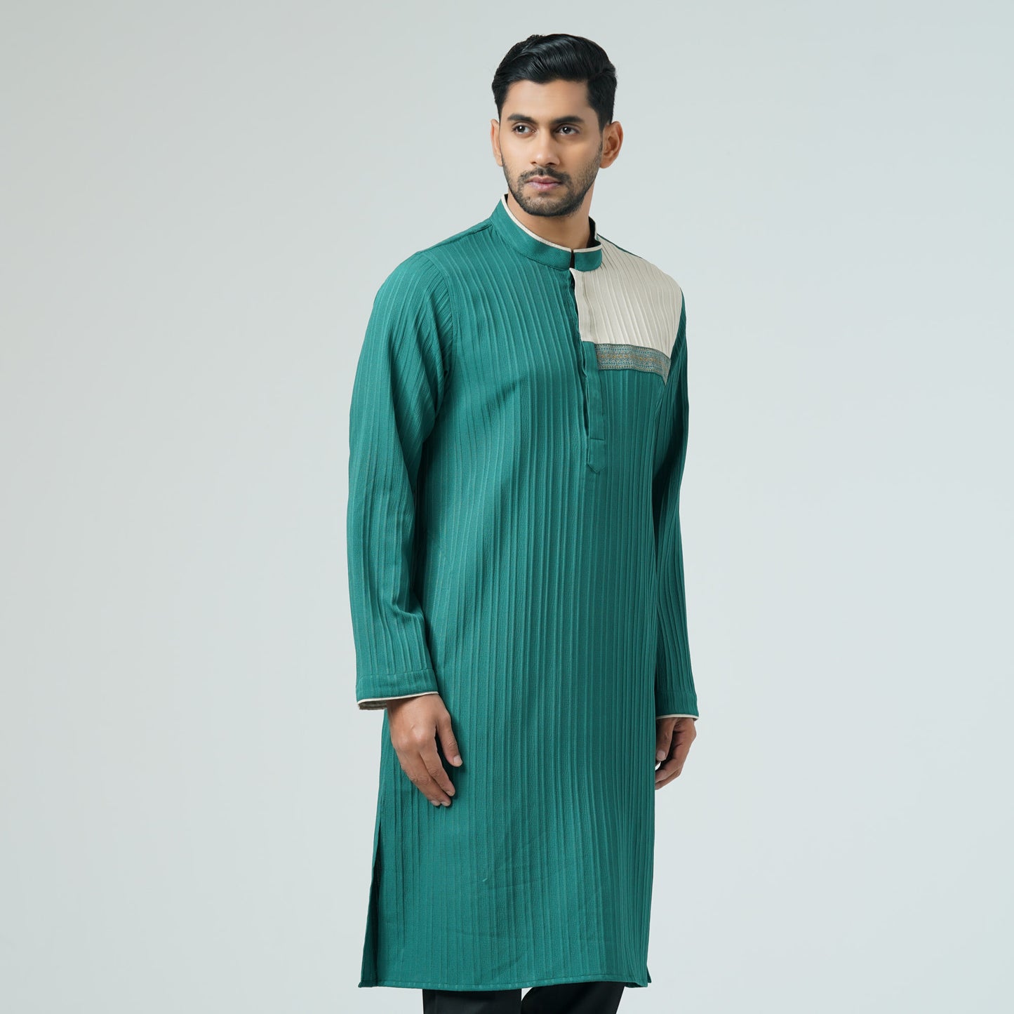 Mens Bottle Green Embroidered Panjabi