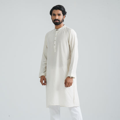 Mens Off White Embroidered Panjabi