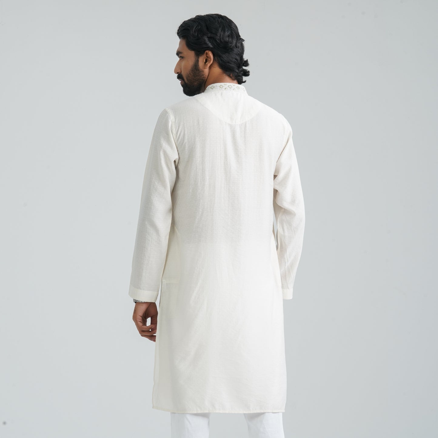 Mens Off White Embroidered Panjabi