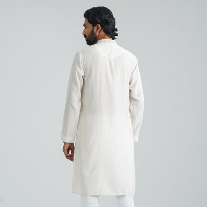 Mens Off White Embroidered Panjabi