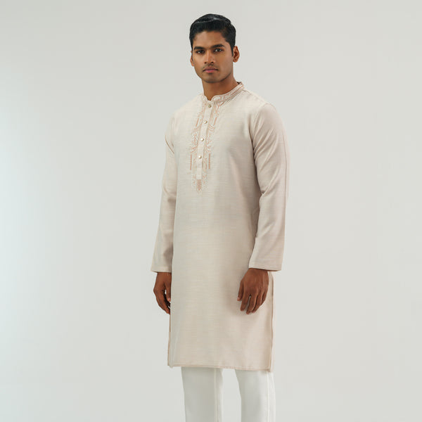 Mens Beige Embroidered Panjabi