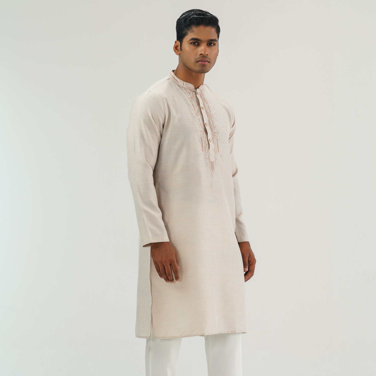 Mens Beige Embroidered Panjabi