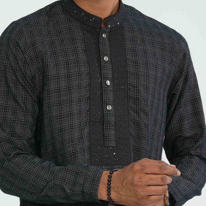Men’s Black Cotton Panjabi