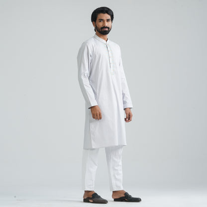Men’s White Check Embroidery Panjabi