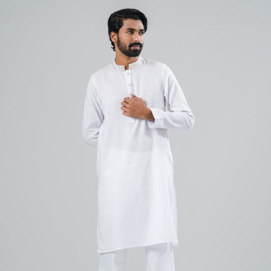 Men White Blended Panjabi