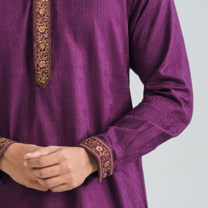 Men’s Burgundy Jacquard Panjabi