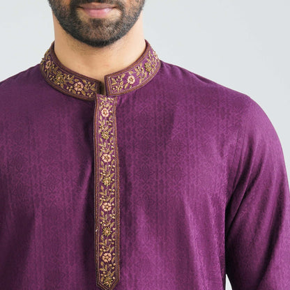 Men’s Burgundy Jacquard Panjabi