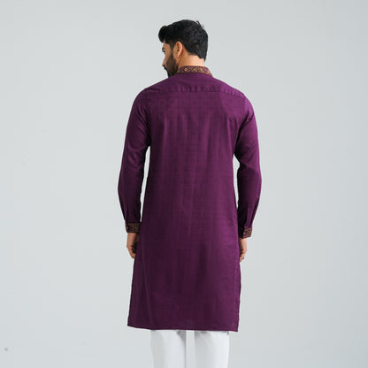 Men’s Burgundy Jacquard Panjabi