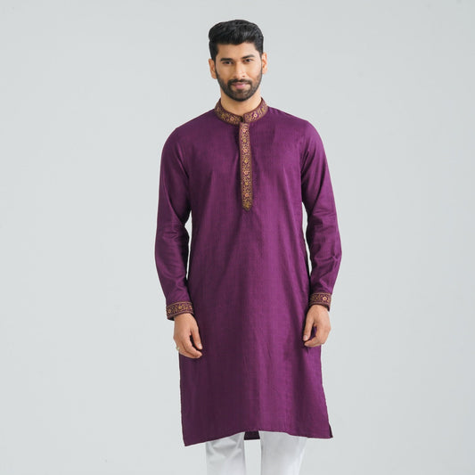 Men’s Burgundy Jacquard Panjabi