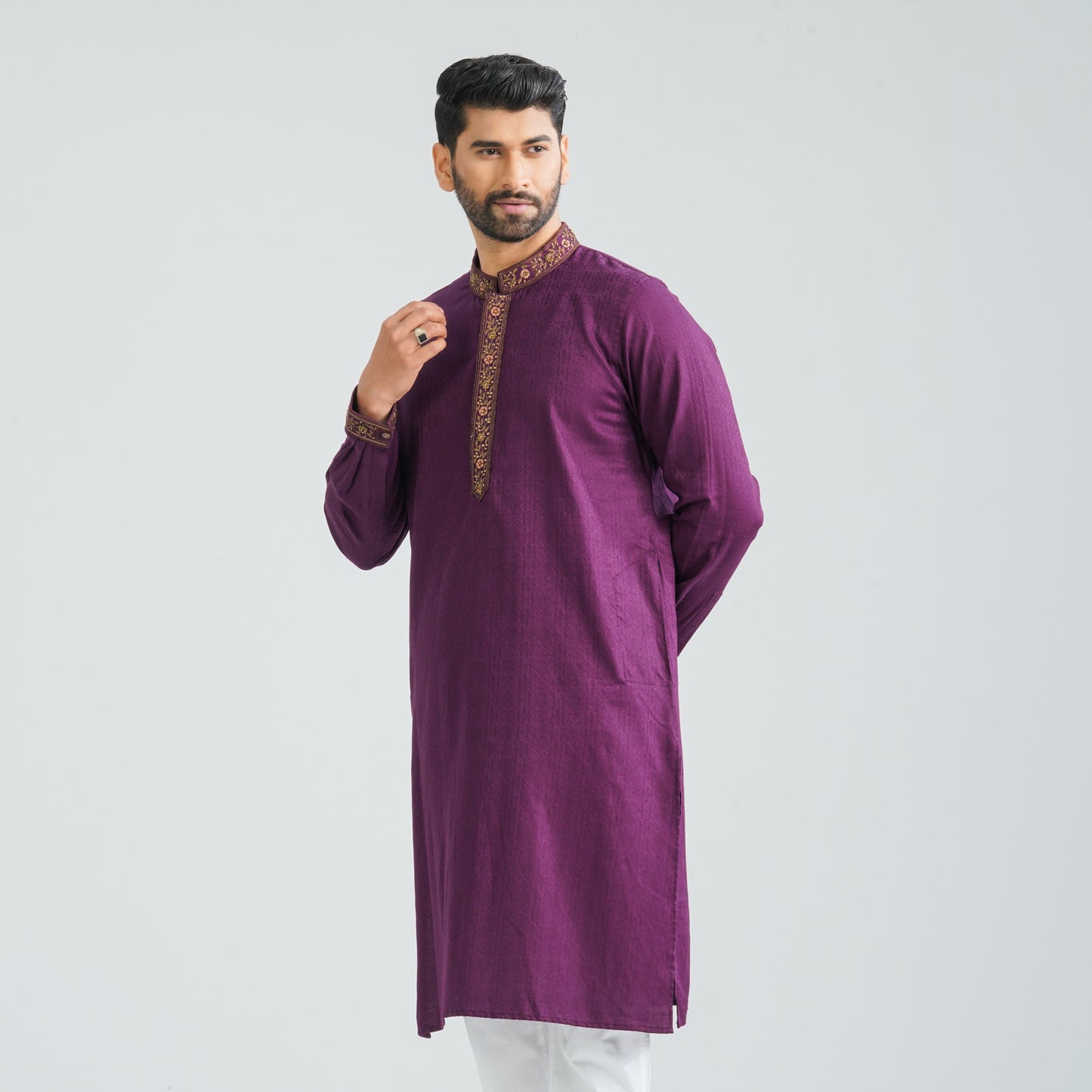 Men’s Burgundy Jacquard Panjabi