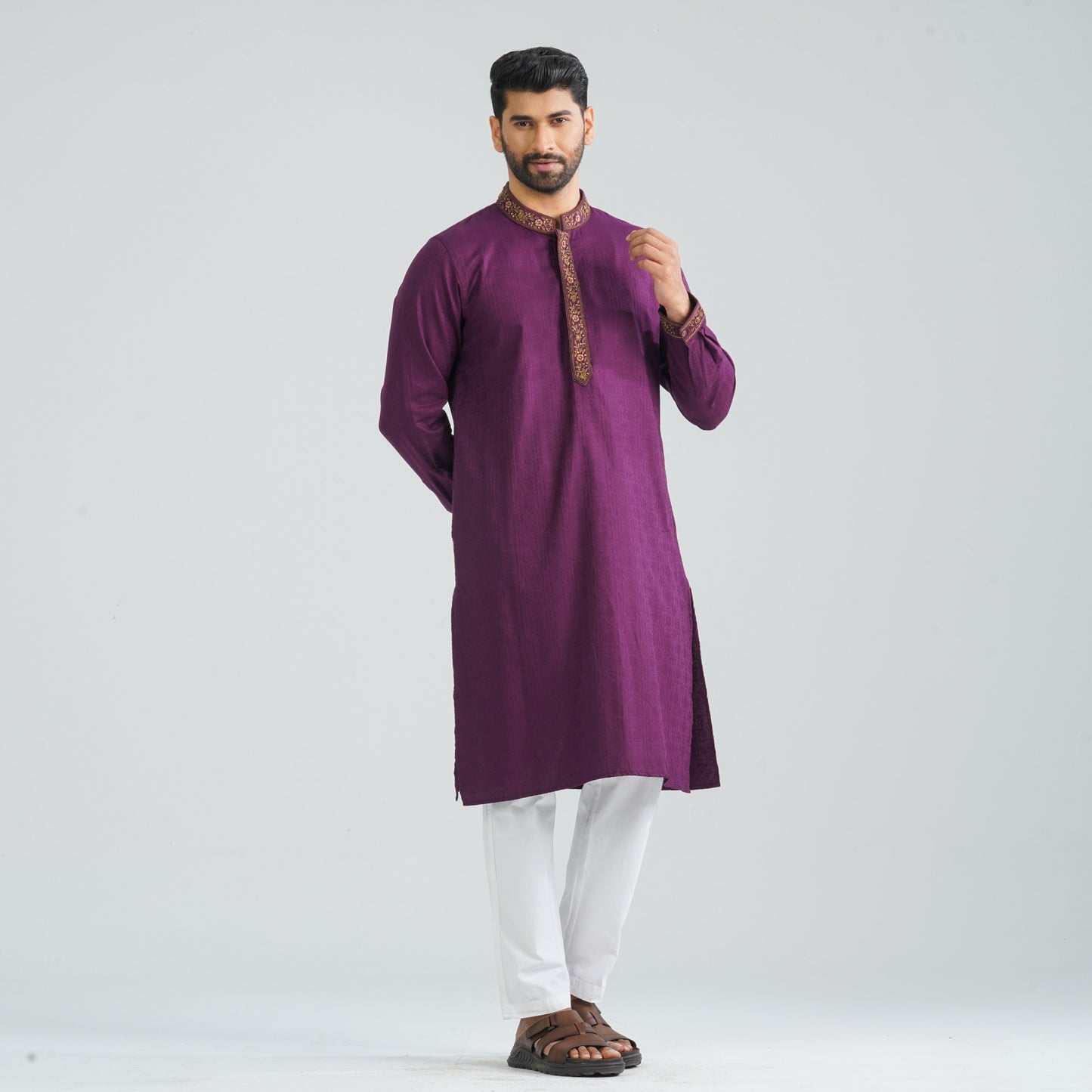 Men’s Burgundy Jacquard Panjabi