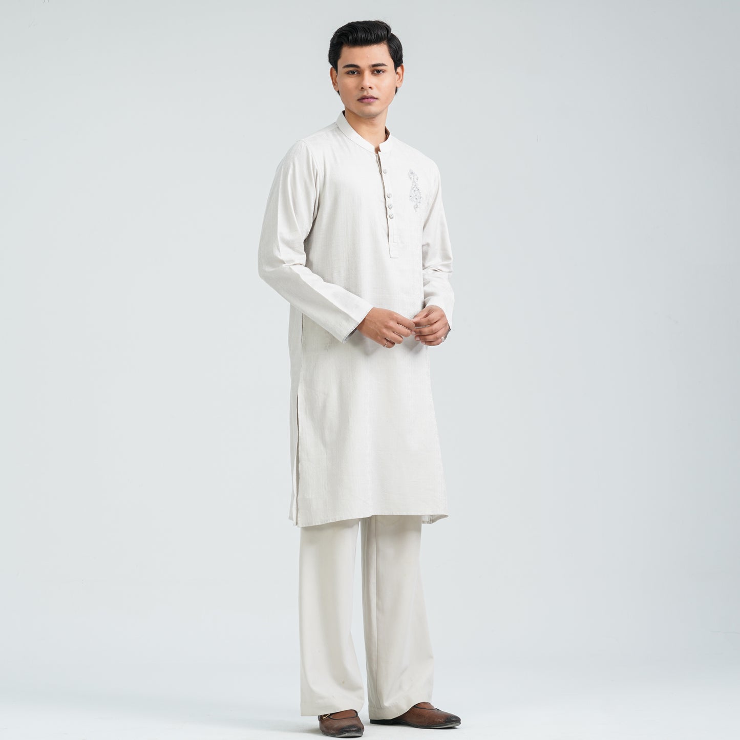 Men’s Light Grey Jacquard Panjabi