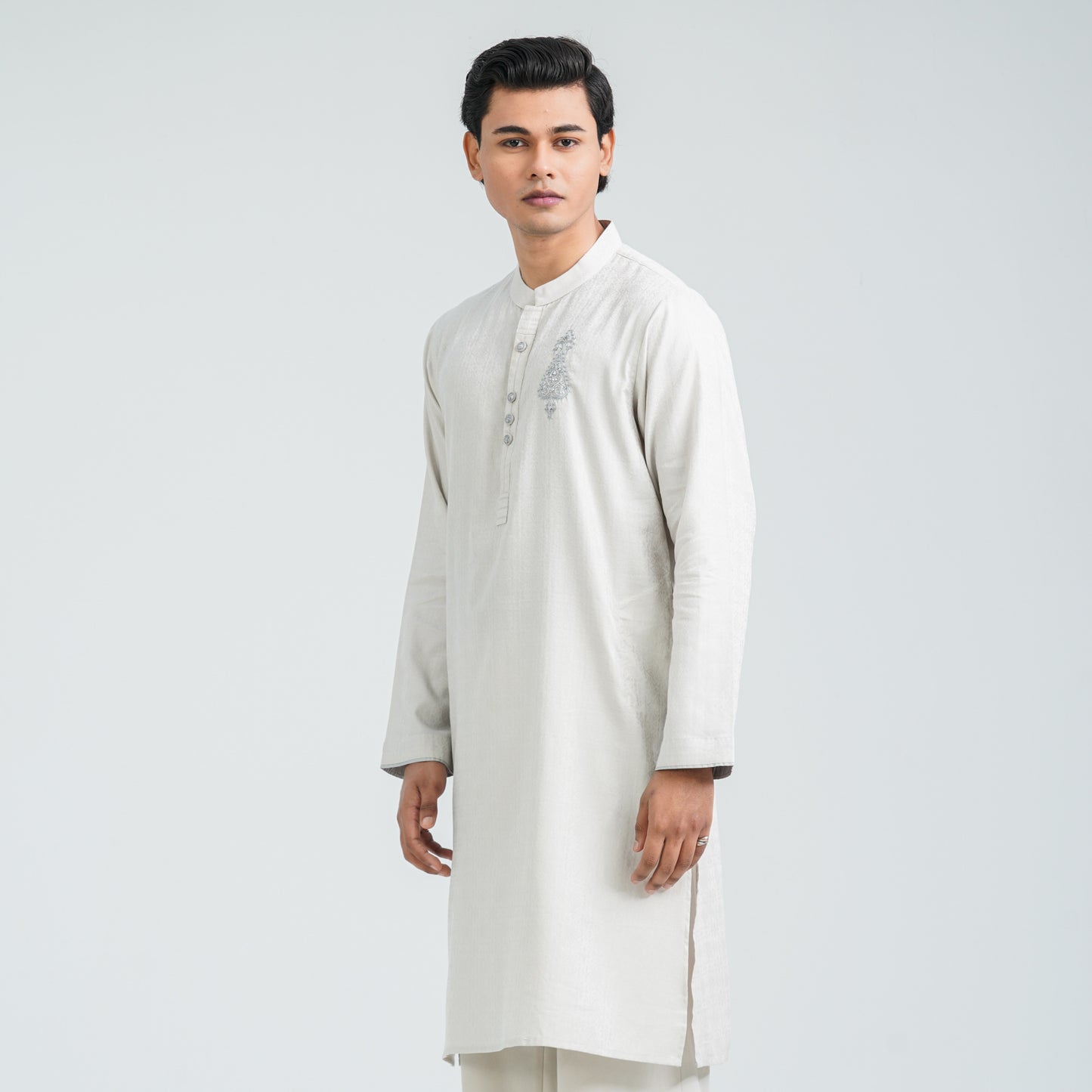Men’s Light Grey Jacquard Panjabi