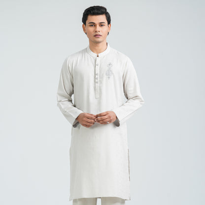 Men’s Light Grey Jacquard Panjabi