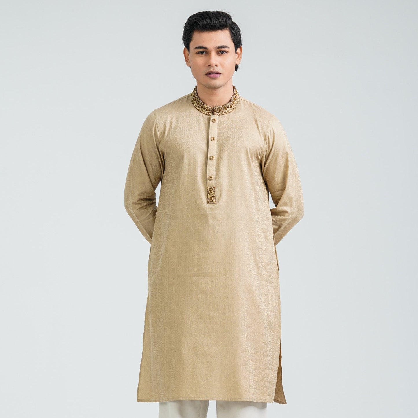 Men’s Beige Karchupi Jacquard Panjabi