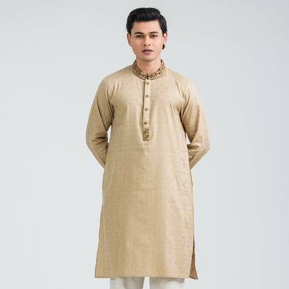 Men’s Beige Karchupi Jacquard Panjabi