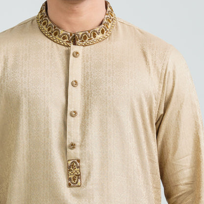 Men’s Beige Karchupi Jacquard Panjabi