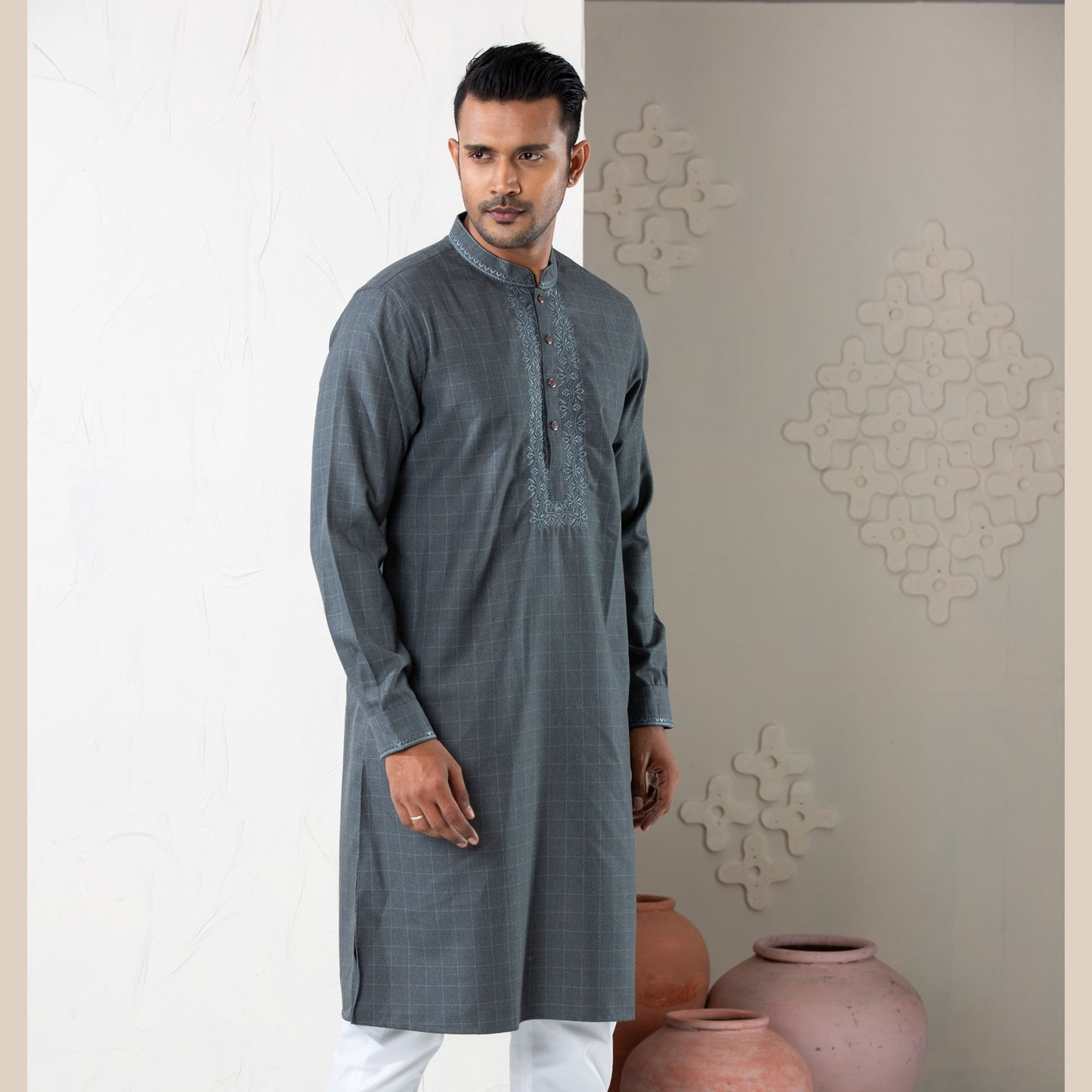 Mens Premium Panjabi-Grey