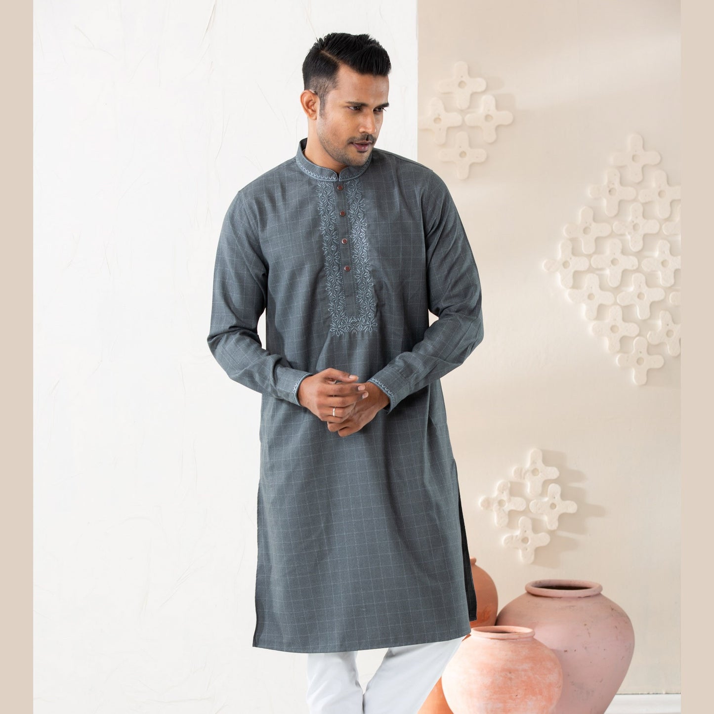 Mens Premium Panjabi-Grey