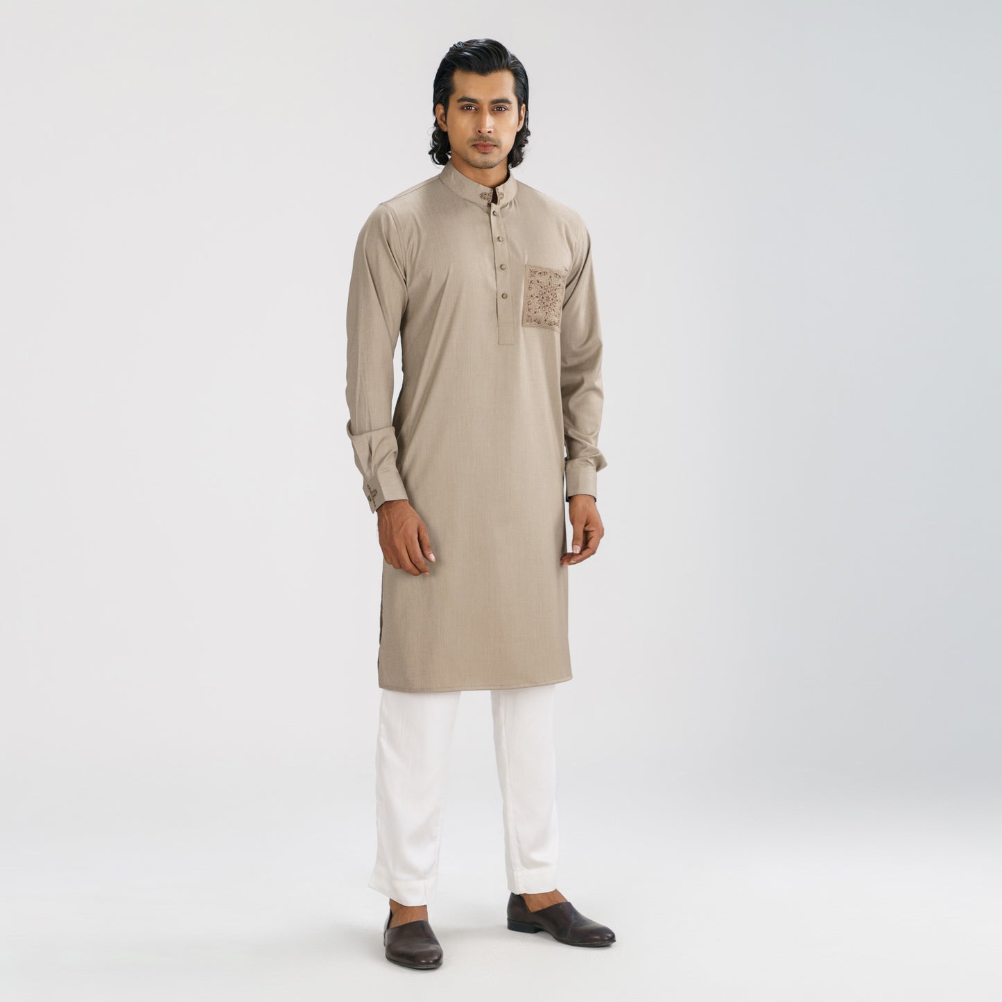 Mens Beige Brown Panjabi
