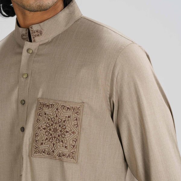 Men's Beige Brown Slim Fit Panjabi