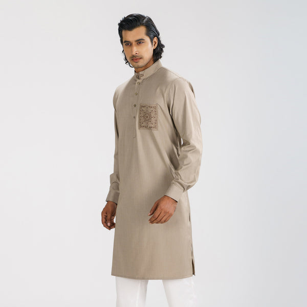 Men's Beige Brown Slim Fit Panjabi