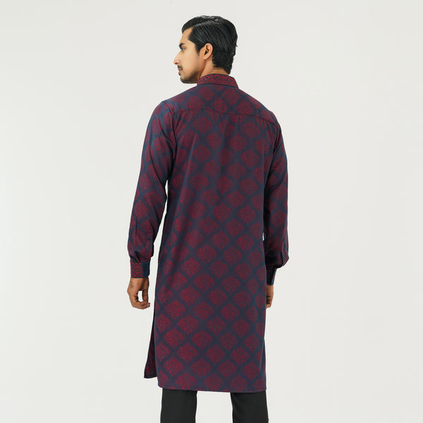 Mens Maroon Jacquard Panjabi