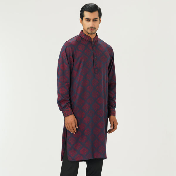 Mens Maroon Jacquard Panjabi