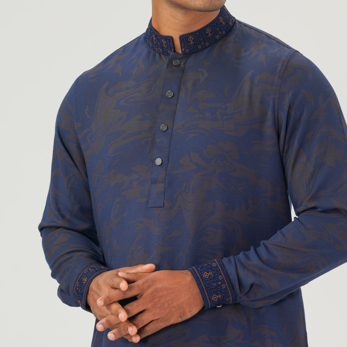 Mens Navy Jacquard Panjabi