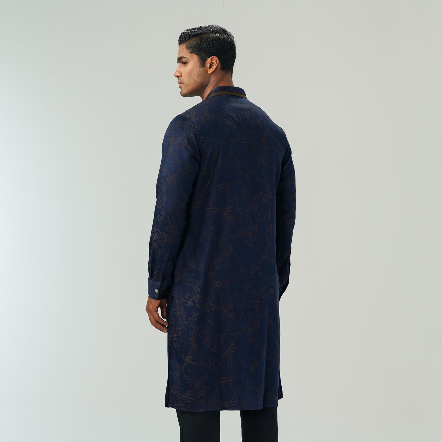 Mens Navy Jacquard Panjabi