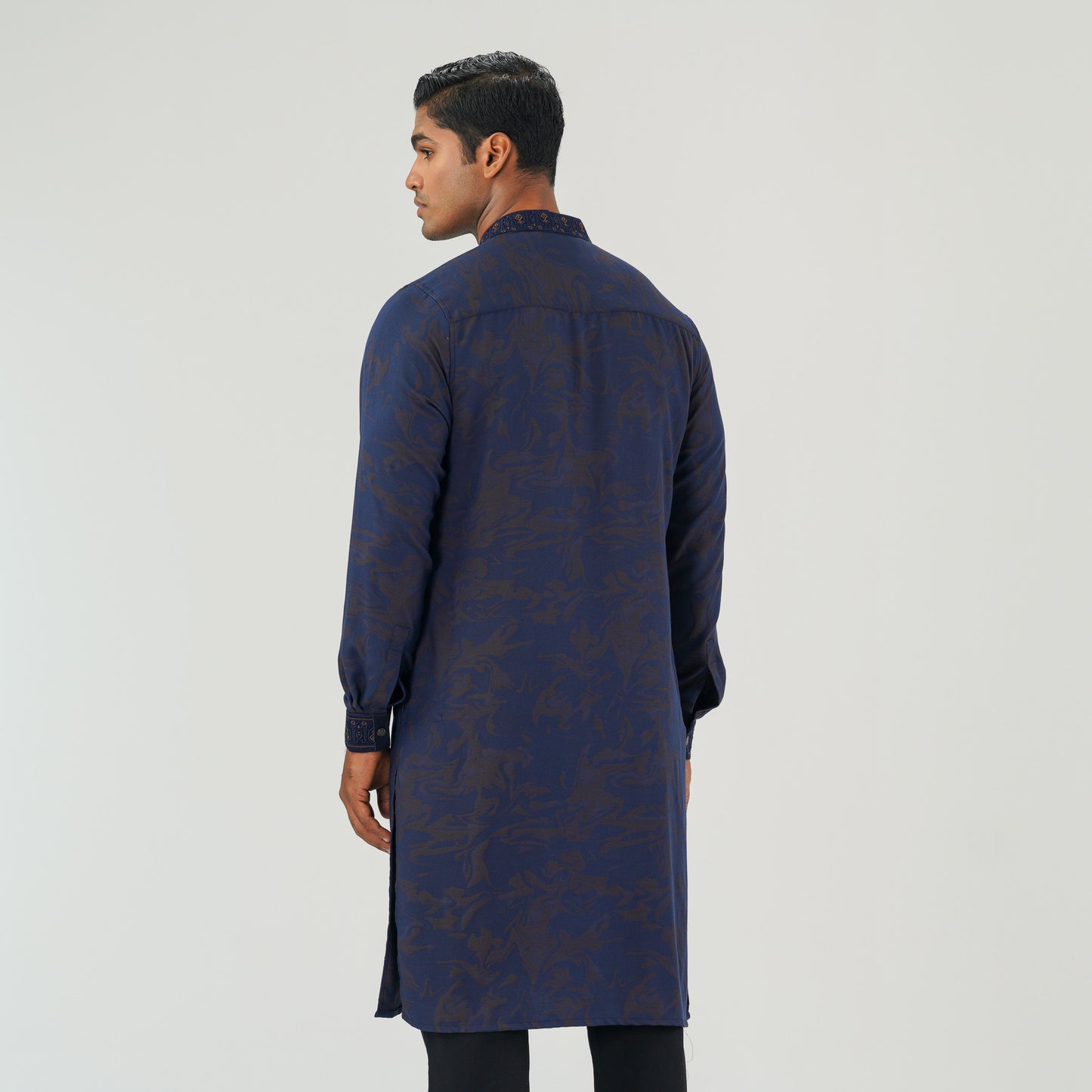 Mens Navy Jacquard Panjabi