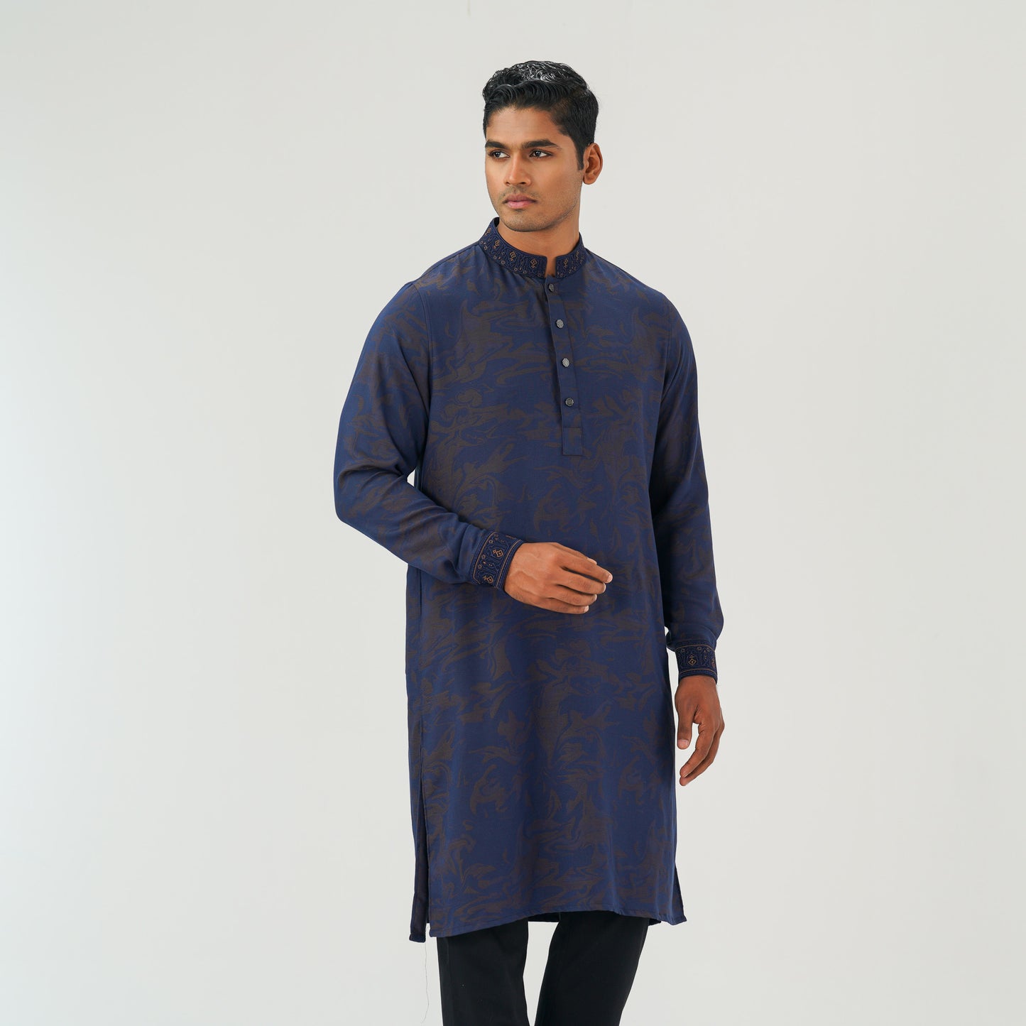 Mens Navy Jacquard Panjabi