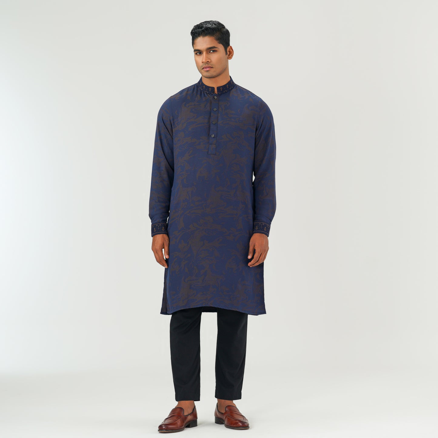 Mens Navy Jacquard Panjabi