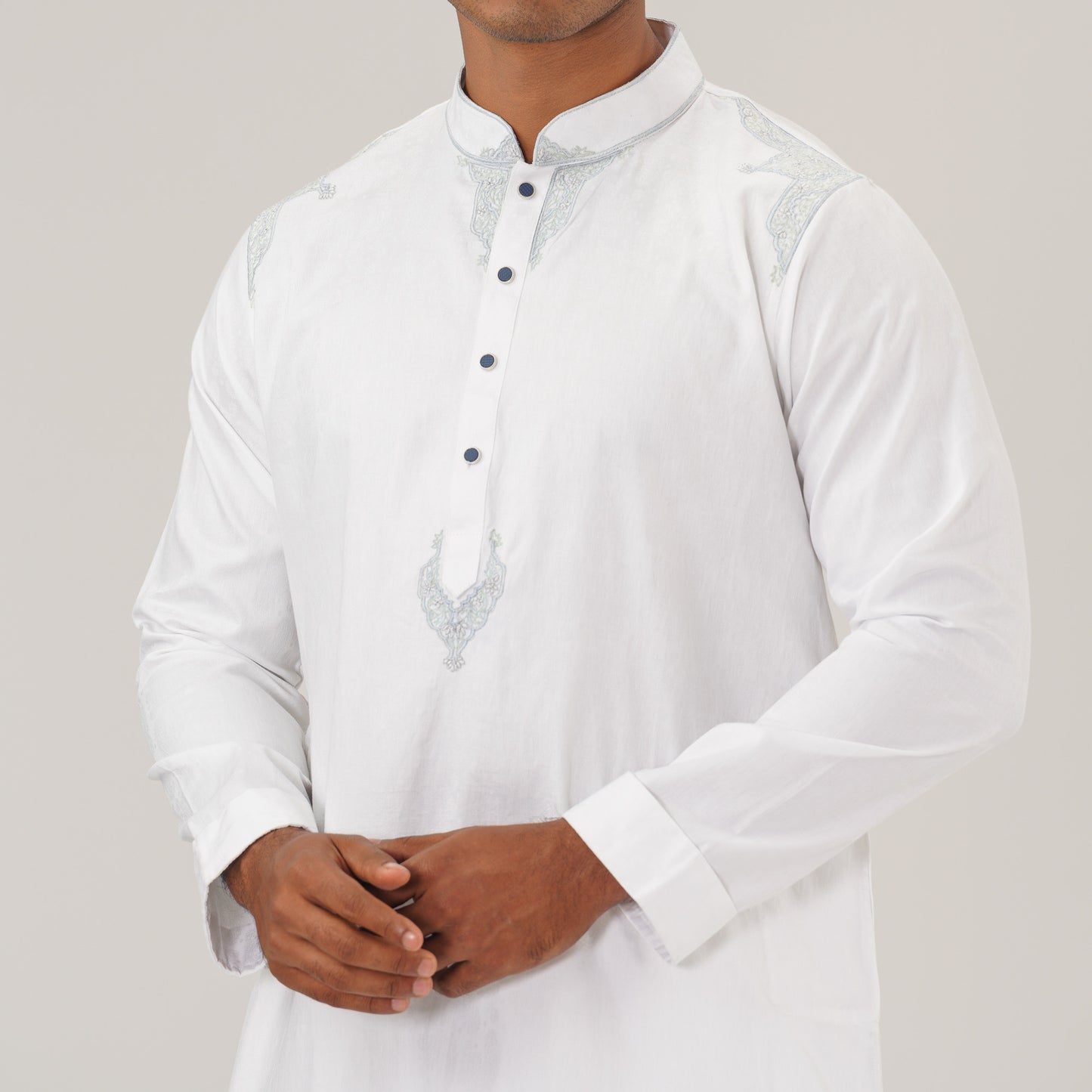 Mens White Jacquard Panjabi