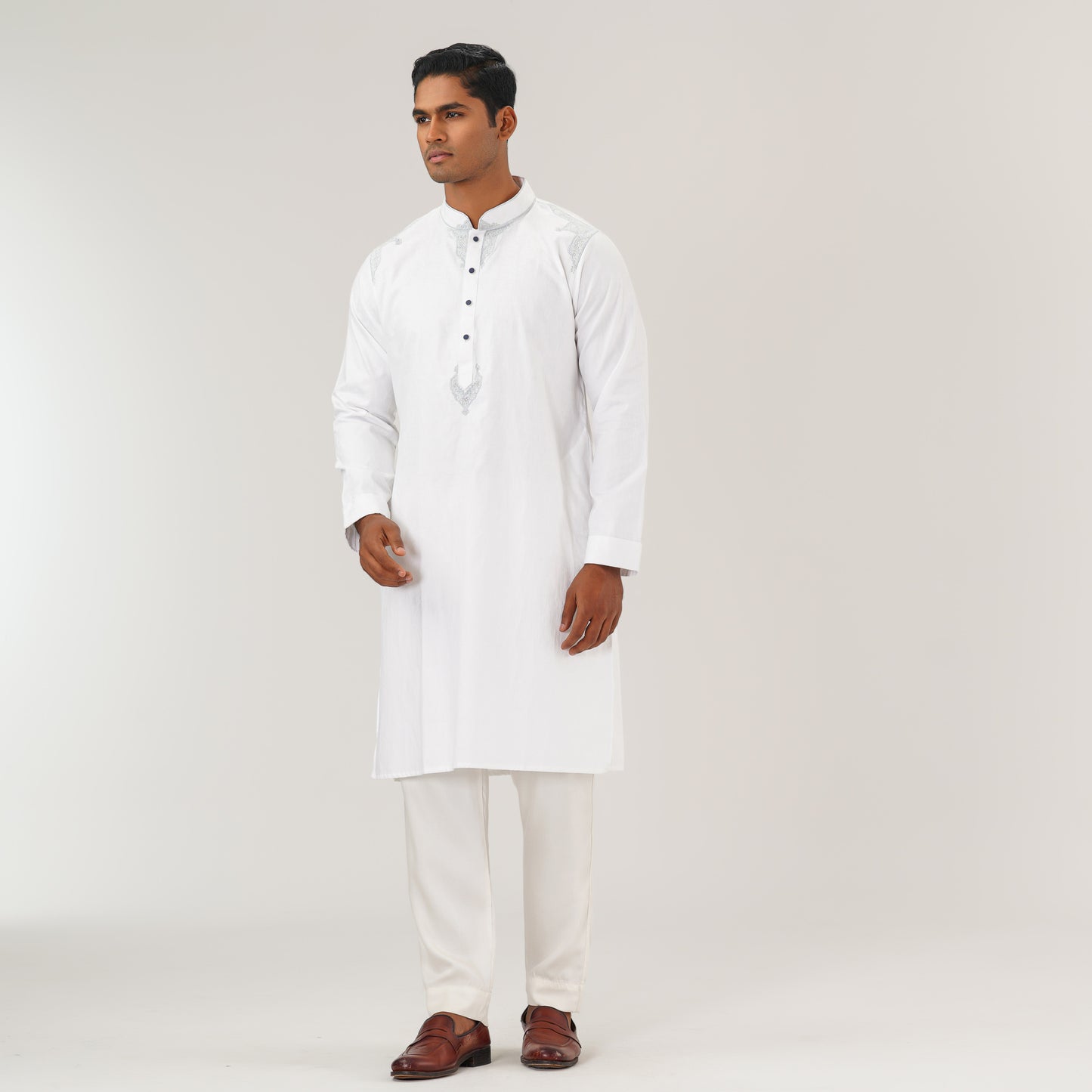 Mens White Jacquard Panjabi