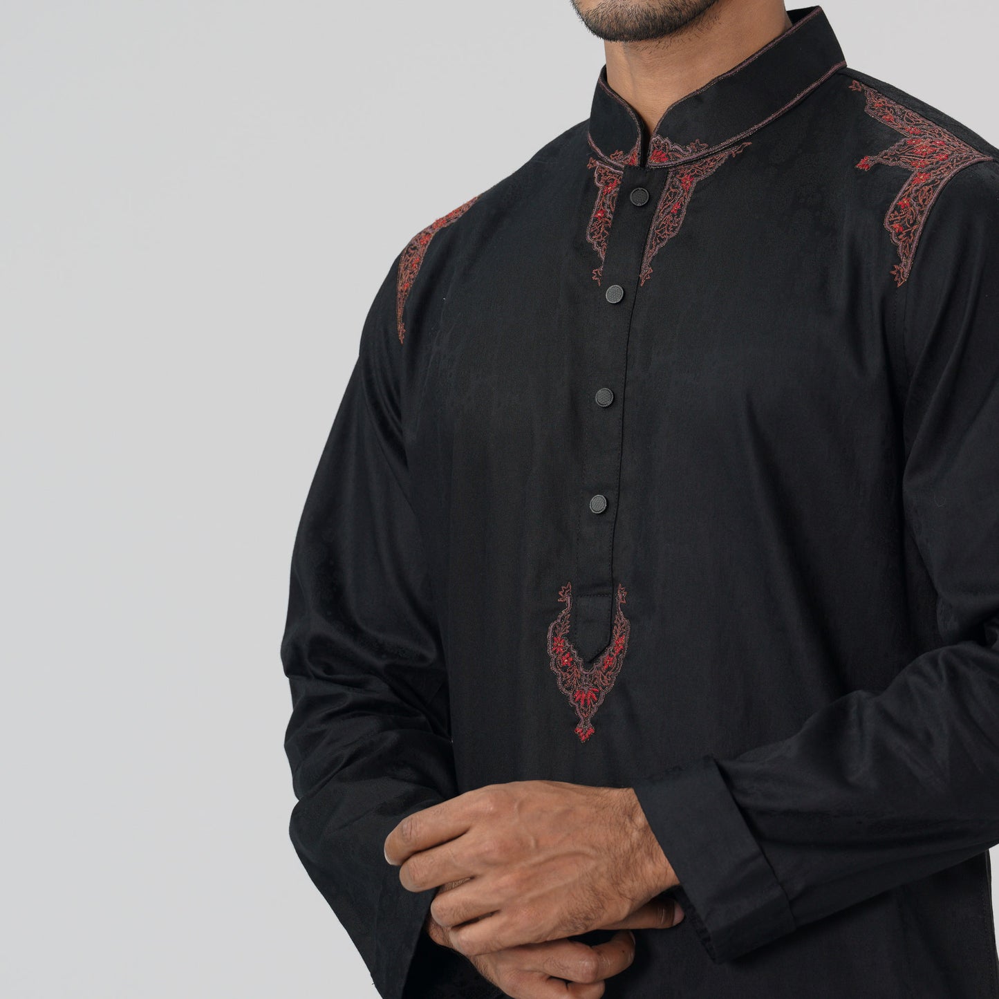 Mens Black Jacquard Panjabi