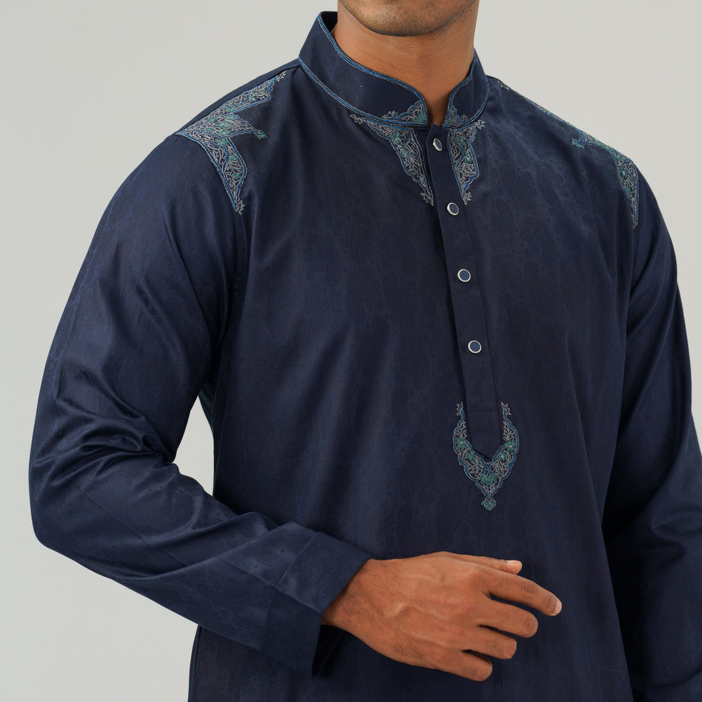 Mens Navy  Jacquard Panjabi