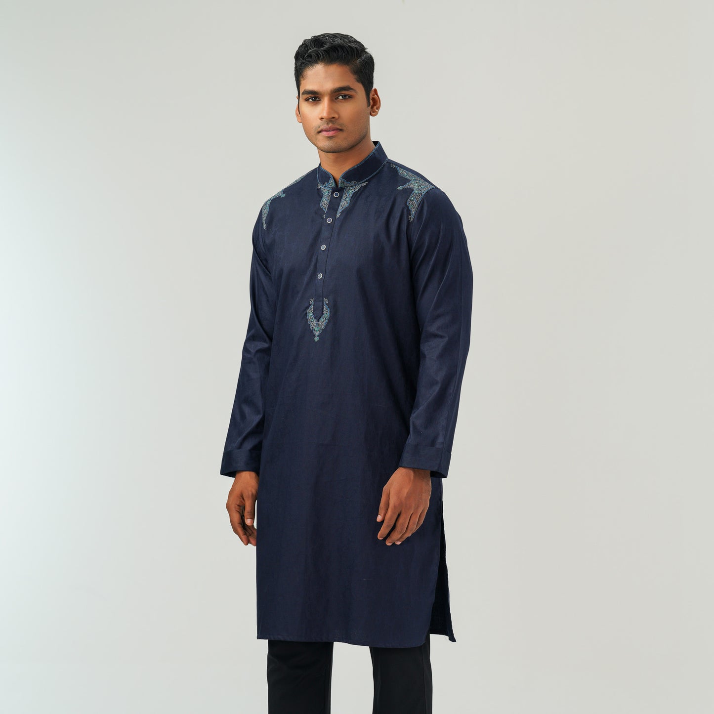 Mens Navy  Jacquard Panjabi