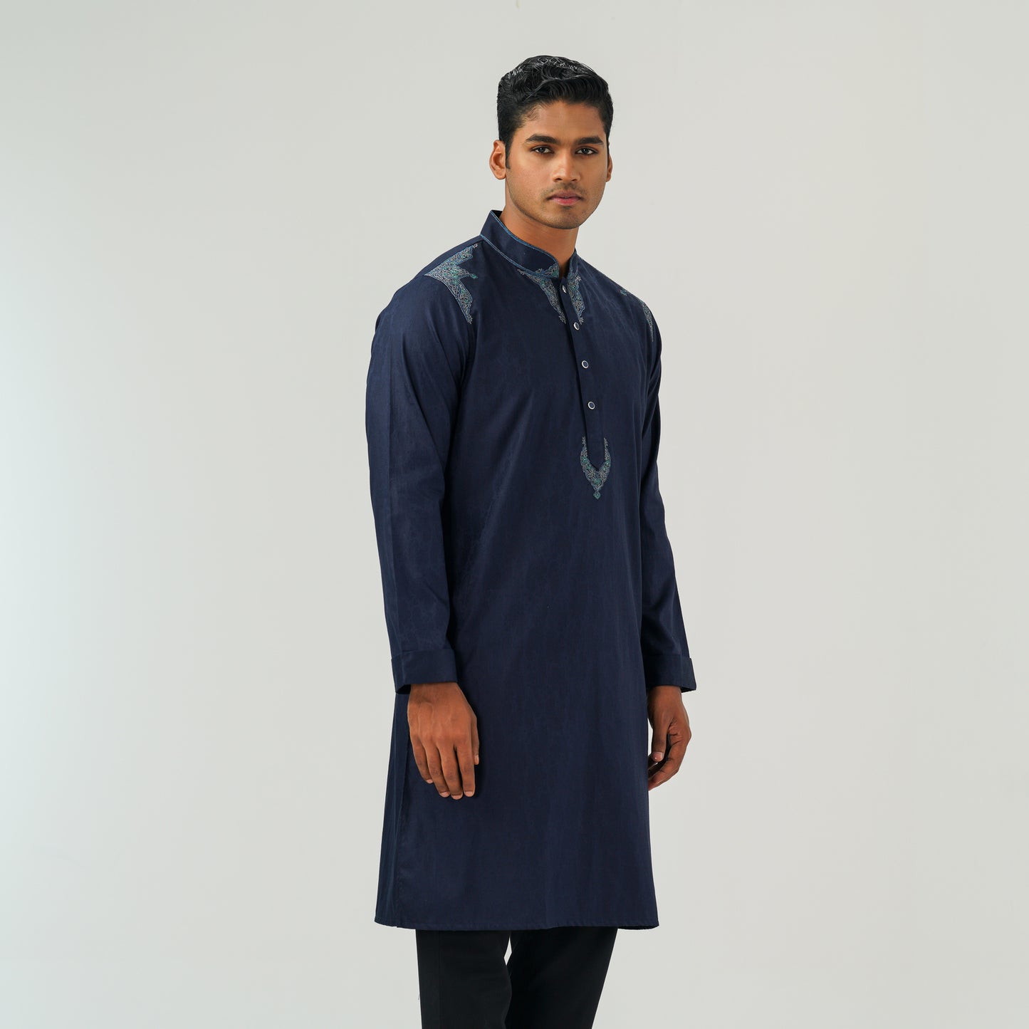 Mens Navy  Jacquard Panjabi